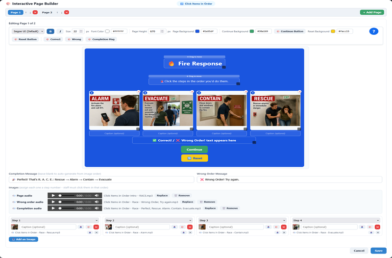 Building a Click Items in Order training activity in ScriptLMS